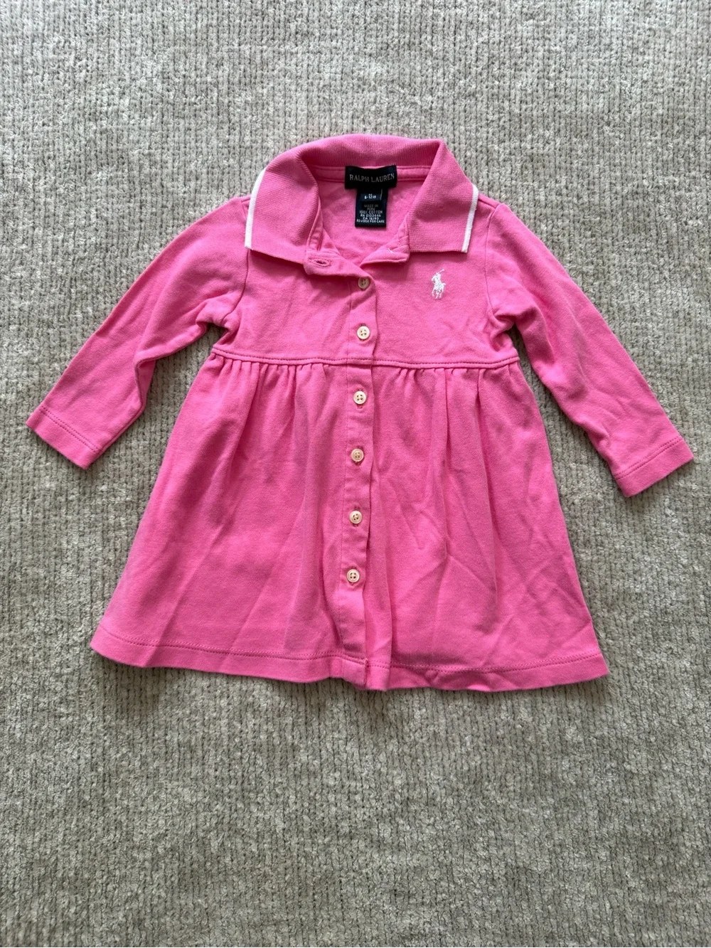 Ralph Lauren Baby Girl Pink Polo Dress 6-12M Long Sleeve
